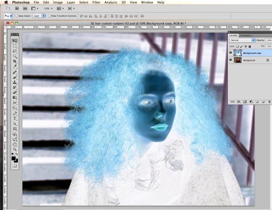 How to Cut Out Hair in Photoshop - Invert the top layer